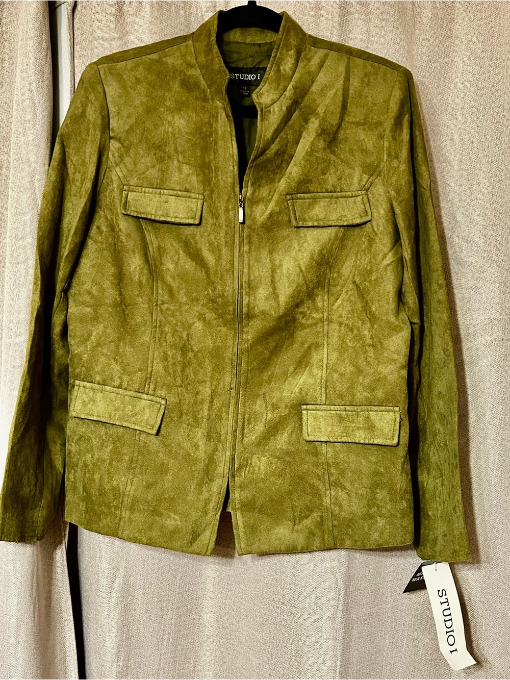 Studio I Olive Suede Zip-Front Women's Light Jacket Sz 12